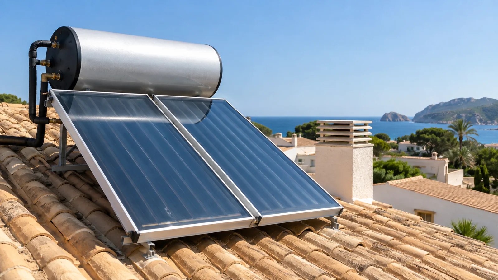 Vista general de captadores solares térmicos · Imagen ilustrativa generada con IA